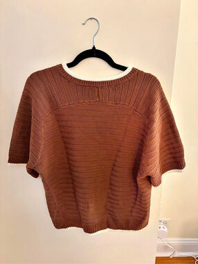 Abercrombie & Fitch Brown & White Short Sleeve Sweater Size Medium